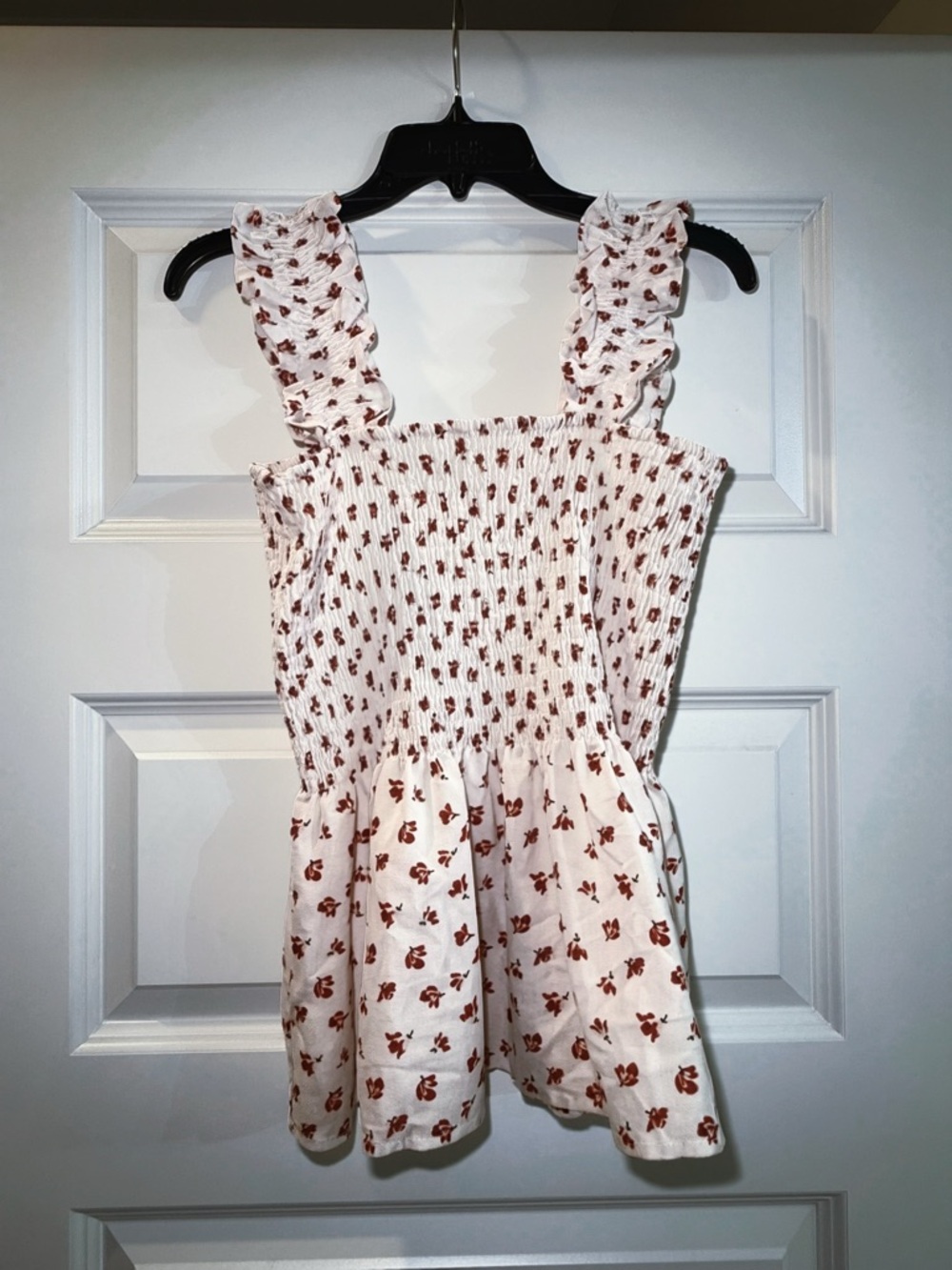Kids Floral Smocked One-Piece Romper - White with Brown Floral